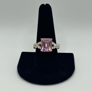 Signed NVC Elegant Pink Gemstone Silver Tone Ring  Size 10